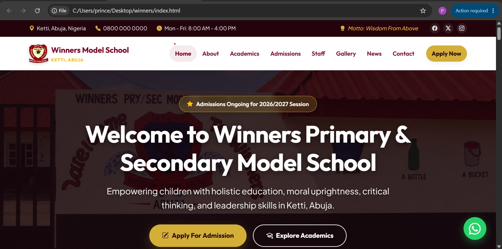 Winners Model School Website Preview